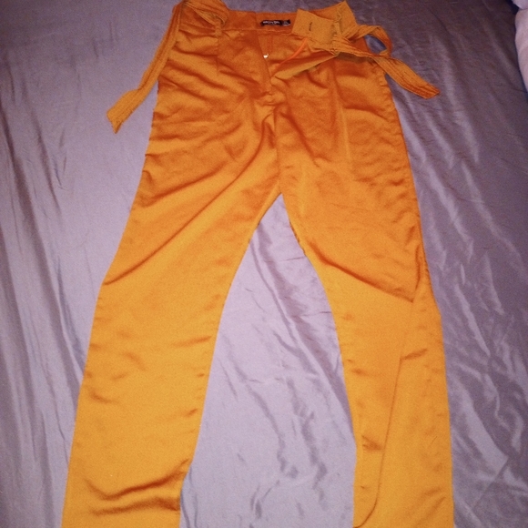 Orange satin pants with tie up belt - Picture 6 of 7